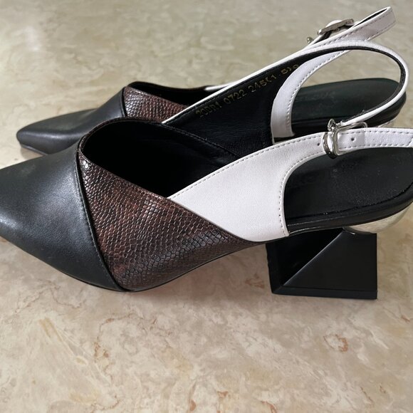 NWOB Jady Rose Sz 7.5 Tri Color Slingback Sculptural Heel Detail Pointed Toe - Picture 4 of 12